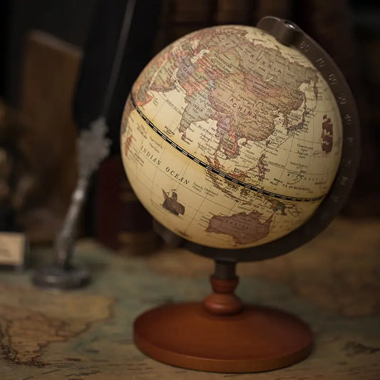 Vintage English Globe with Wooden Base for Decor